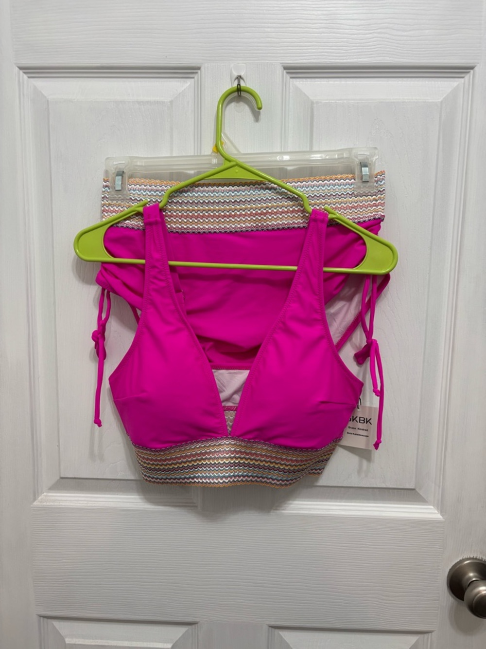 Fuchsia Pink Bikini Top with Chevron Trim